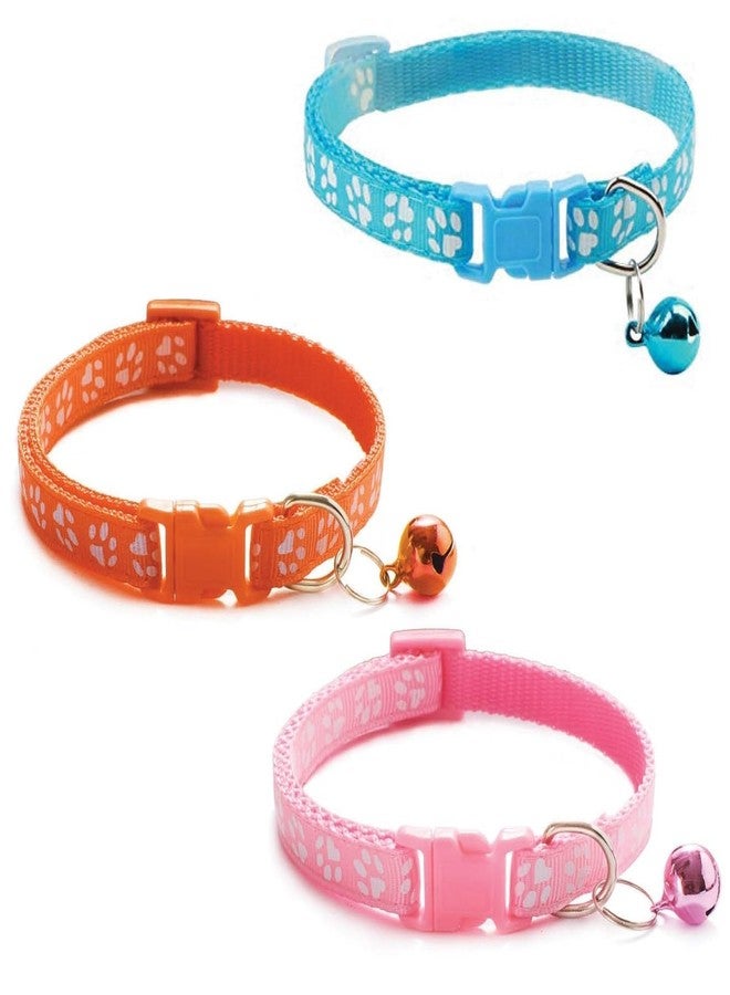 D&C PAWS Cat Collars with Bell | Soft Adjustable Breakaway Collars for Cats, Kittens & Small Dogs | Safe, Comfortable, Cute Paw Print Design Pet Collars (Set of 3-Orange,Light Blue,Light Pink) - Image 1